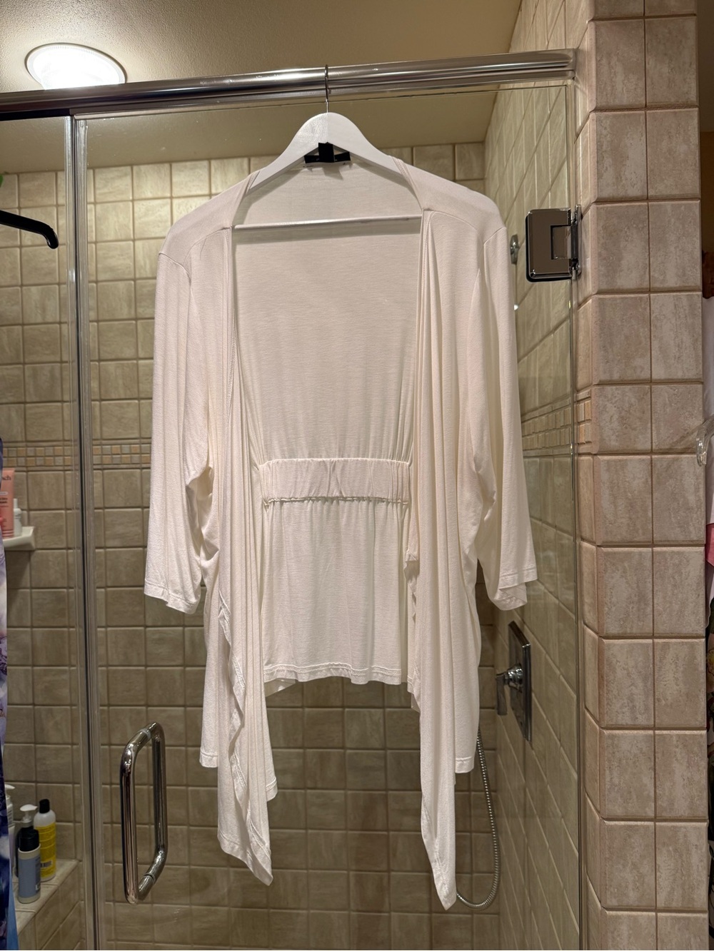 Karen Kane White Open-Front Draped Cardigan With Elastic Back Detail